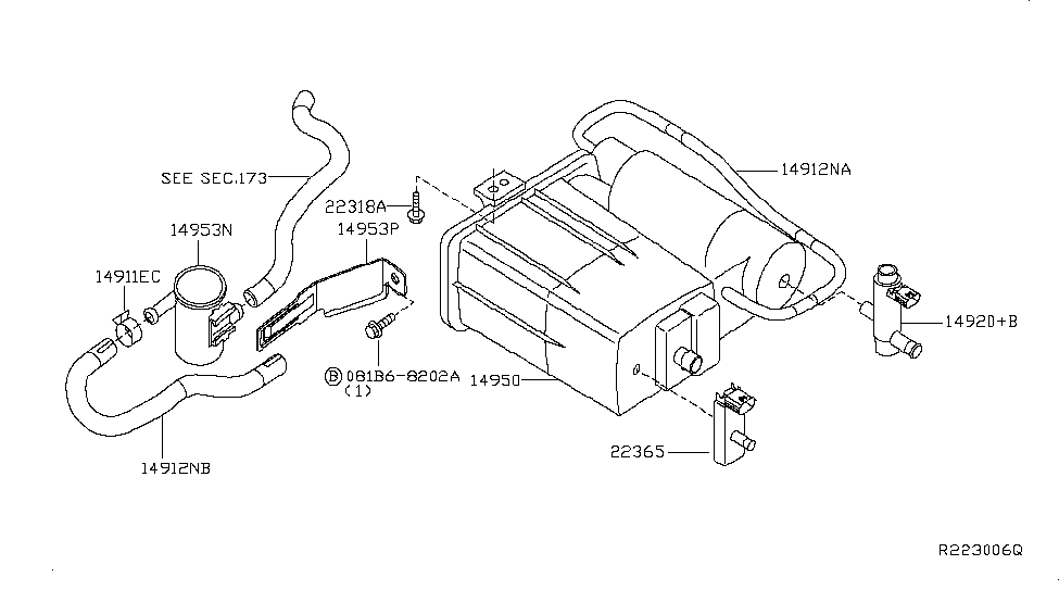 2008 Nissan Altima Hybrid Engine Control Vacuum Piping Bracket Flow Guide Diagram for 14953-ZN50A