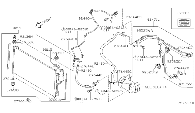 2008 Nissan Quest  PIP Assembly Rear Cooler, Low A Diagram for 92471ZF00A