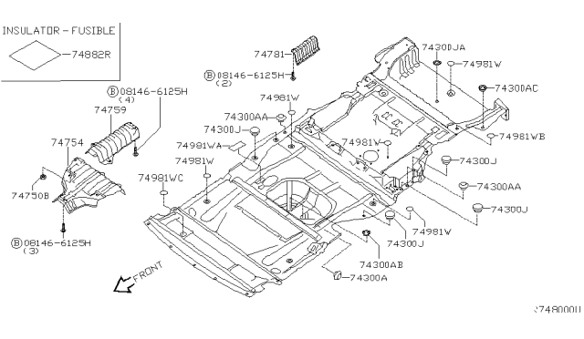 2005 Nissan Quest  Plug-Front Floor Diagram for 748163Z800