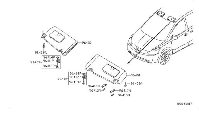 2006 Nissan Quest A Bracket S/VISORL Diagram for 96410ZF000