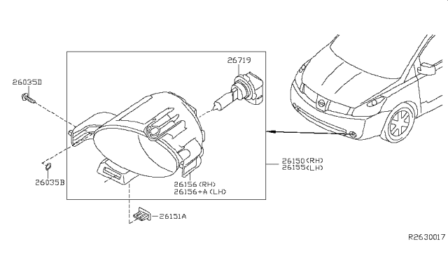 2006 Nissan Quest  Bulb Diagram for 262965Z000