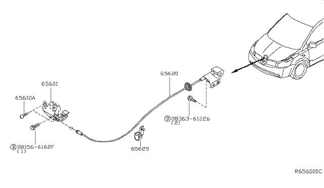 2010 Nissan Quest  Cable Hood Lock Diagram for 656215Z00A