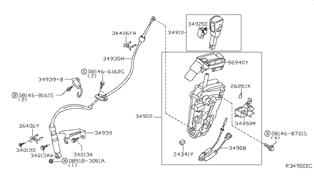 2004 Nissan Quest  Bracket-Cable Mounting Diagram for 34939CK000
