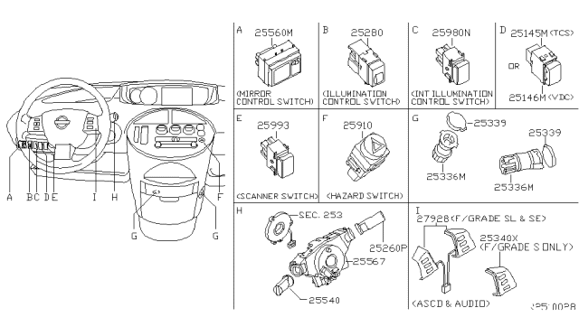 2006 Nissan Quest Switch Assembly-Traction Control Diagram for 251455Z000