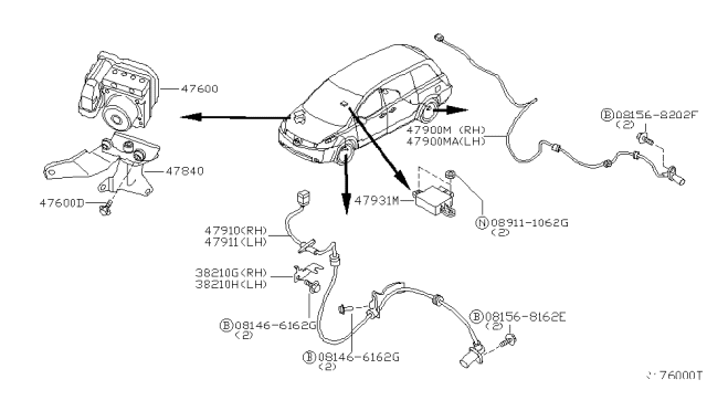 2005 Nissan Quest  Anti Skid Actuator Assembly Diagram for 47660CK176