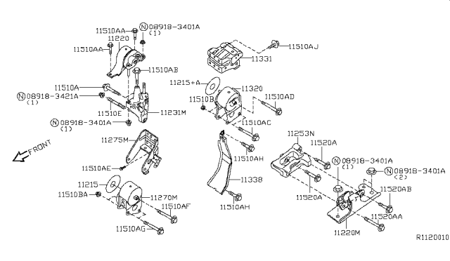 2009 Nissan Quest Bolt Diagram for 119164W02A