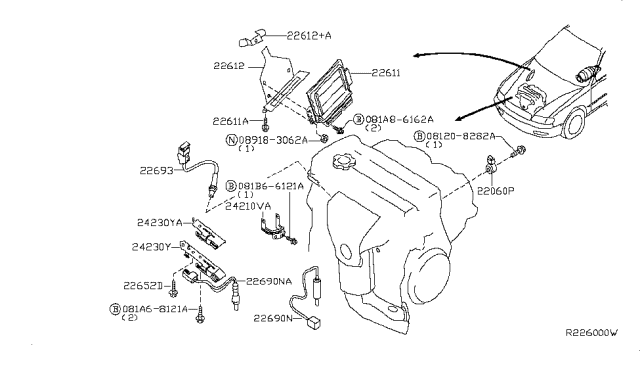 2007 Nissan Quest  Knock Sensor Diagram for 220607S000
