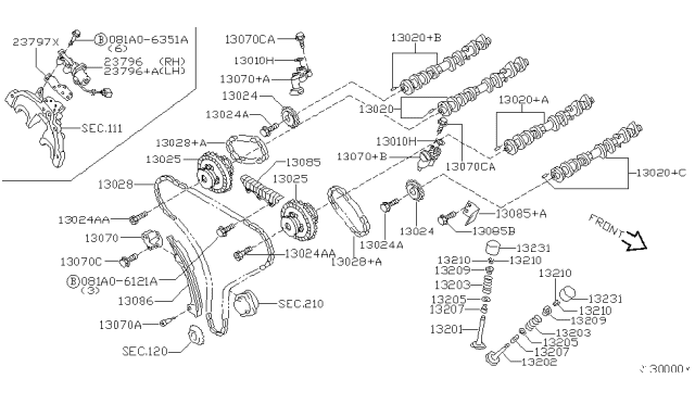 2009 Nissan Quest TENSIONER Chain Diagram for 13070ZK01B