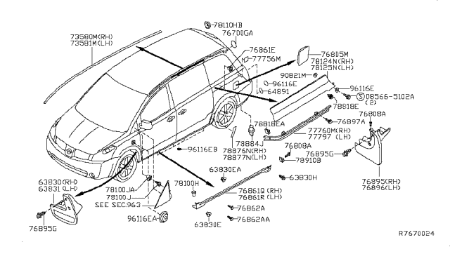 2006 Nissan Quest Duct-DRAFTER, L Diagram for 768057B000