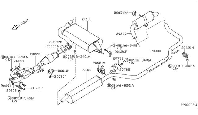 2007 Nissan Quest  Exhaust Tube Assembly, Front Diagram for 20020CK000