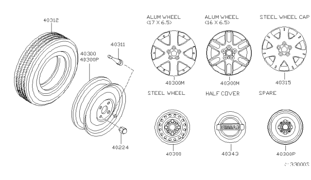 2004 Nissan Quest  Spare Tire Wheel Assembly Diagram for 403005Z077
