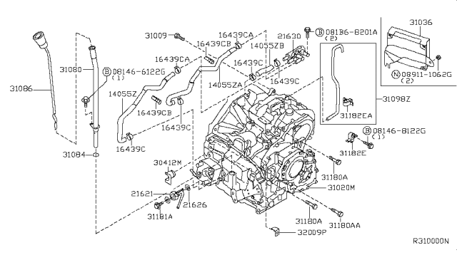 2008 Nissan Quest Clip-Breather Hose Diagram for 2421032U00