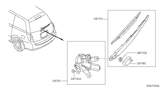 2008 Nissan Quest  Drive Assembly-Rear Window WIPER Diagram for 287005Z000