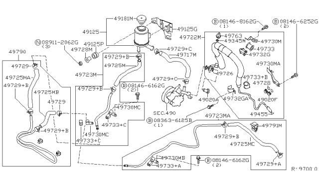 2004 Nissan Quest  Hose-Return, Power Steering Diagram for 49725CK010
