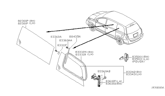 2004 Nissan Quest Glass-Side Window, 2ND LH Diagram for 833415Z200