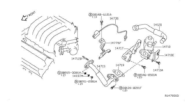 2008 Nissan Quest EGR Temperature Sensor Diagram for 147306N210