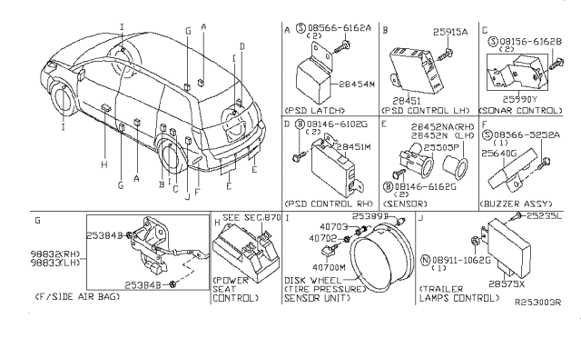2007 Nissan Quest Sensor-Sonar Diagram for 25994ZC10A