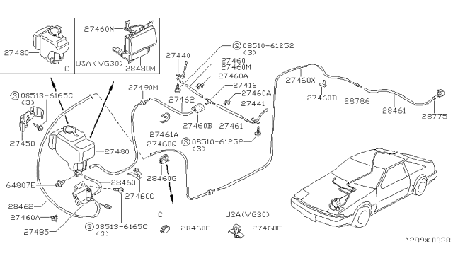 1987 Nissan 200SX  Washer Nozzle Assembly, Driver Side Diagram for 2893132F00