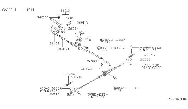 1985 Nissan 200SX Plate Cable Lock Diagram for 3640601P00