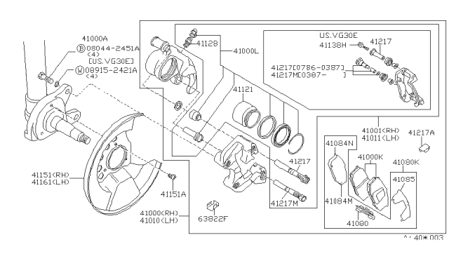 1986 Nissan 200SX Brake Front RH Diagram for 4100126L91