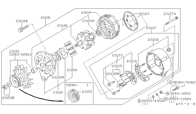 1986 Nissan 200SX  Alternator Assembly Diagram for 2310004F11