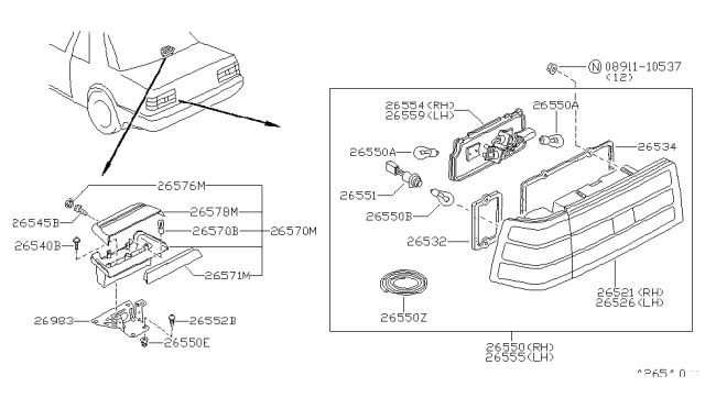 1987 Nissan 200SX  Packing Lamp R Diagram for 26553D5500