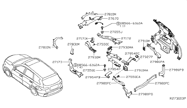 2014 Nissan Pathfinder  Duct-Upper Ventilation, Rear Diagram for 279833JV0A