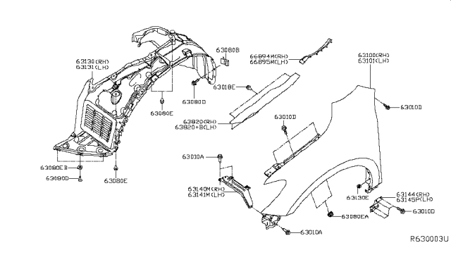 2014 Nissan Pathfinder  Protector-Front Fender, RH Diagram for 638403JV0A