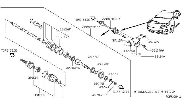 2014 Nissan Pathfinder  Shaft Assy-Front Drive Diagram for 391003JT0A