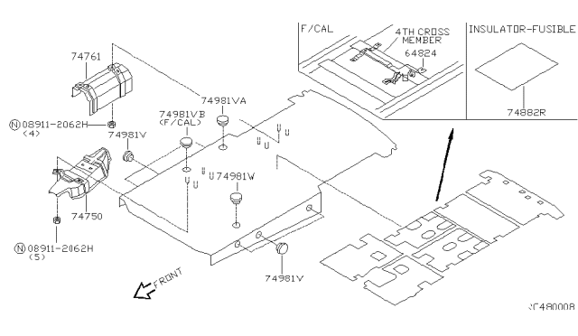 2001 Nissan Quest  INSULATOR-Heat, Rear Floor Diagram for 747626B700
