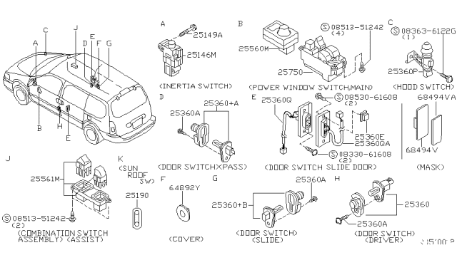 1999 Nissan Quest  Switch Assy-Door Diagram for 251407B324