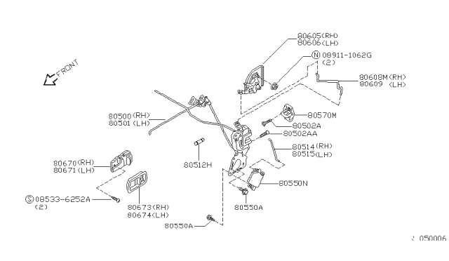 2001 Nissan Quest Front Passenger Side Door Lock Actuators Diagram for 805007B000