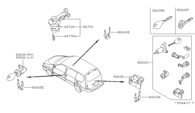 1999 Nissan Quest  Cylinder Set-Door Lock, LH Diagram for 806017B226