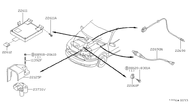 2002 Nissan Quest  Heated Oxygen Sensor Diagram for 226A07B504
