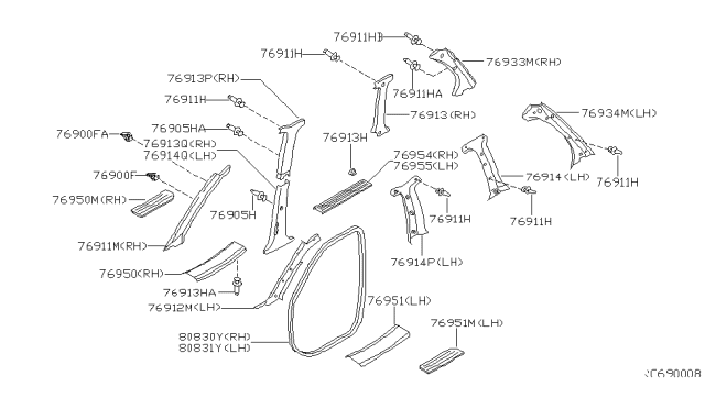 2001 Nissan Quest  Clip-Trim Diagram for 0155308911