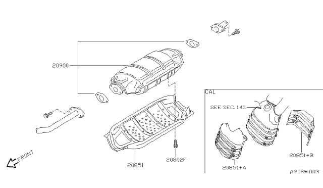 1999 Nissan Quest Catalytic Converter Assembly Diagram for 208000B725