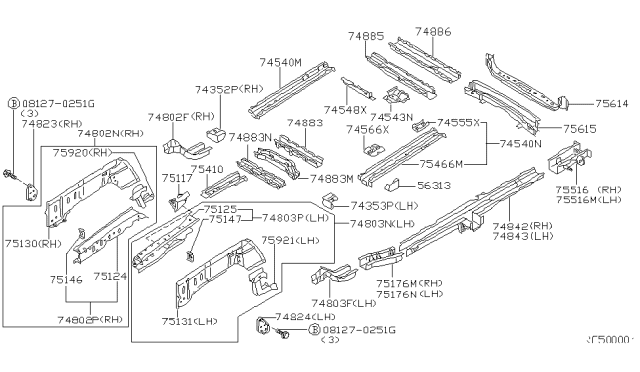 2002 Nissan Quest  Engine Mounting Bracket Member, Left Diagram for 751197B000