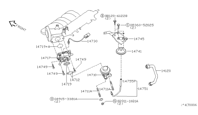 2003 Nissan Quest  Exhaust Gas RECIRCULATION Valve Diagram for 147107B000