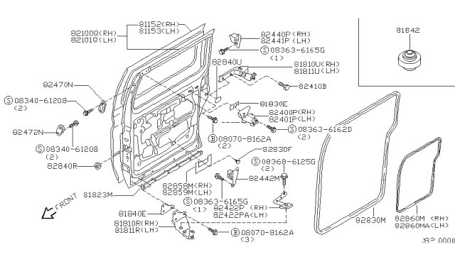 2003 Nissan Quest  SHIM Side Door Upper Diagram for 824087B000