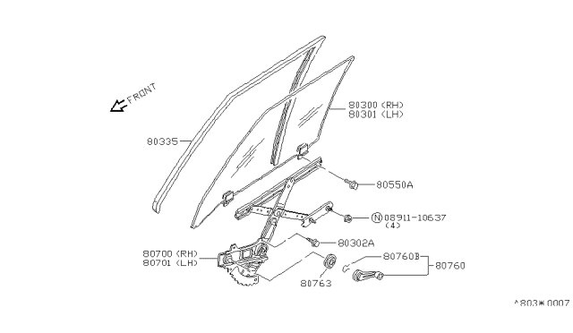 1982 Nissan Sentra  Glass Dr RH Diagram for 8030007A00
