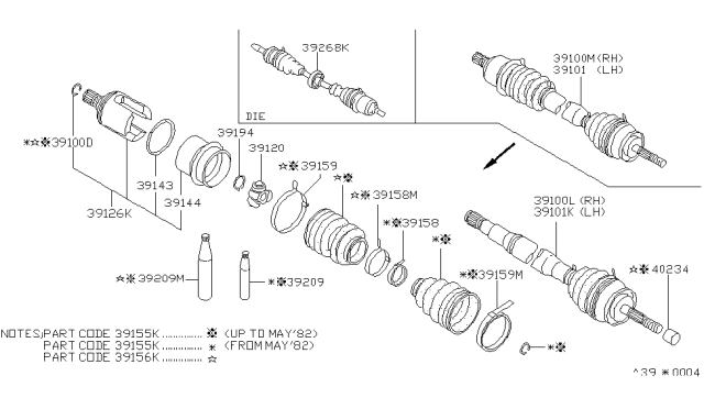 1983 Nissan Sentra  Shaft Front RH Drive Diagram for 3910011A10