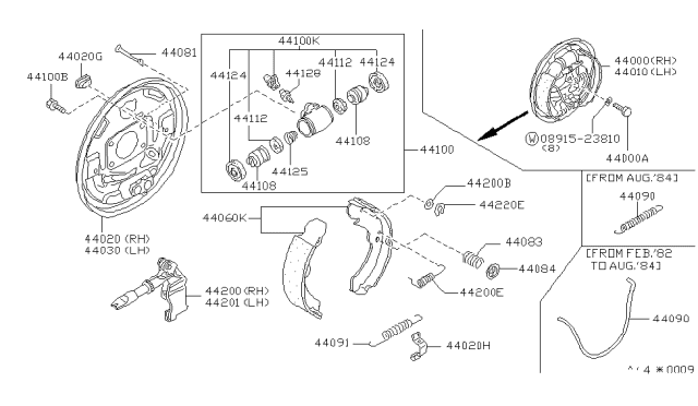 1983 Nissan Sentra  Shoe Set Rear Diagram for 4406004A25