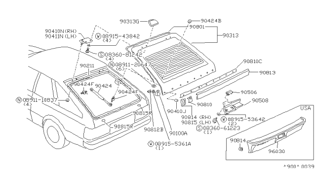 1985 Nissan Sentra  Ball Stud-Back Diagram for 90454H9300