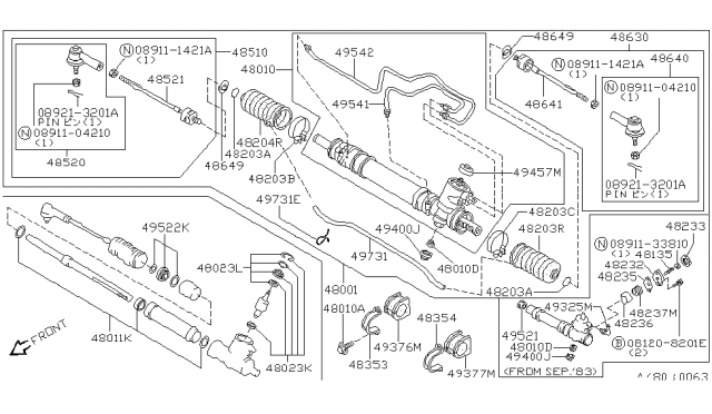 1986 Nissan Sentra Socket Side Rod Diagram for 4852135A00