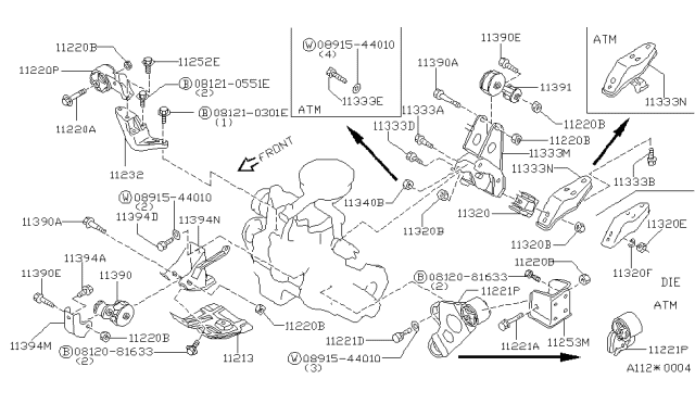 1984 Nissan Sentra Engine Mounting Insulator, Rear Diagram for 1132001A02