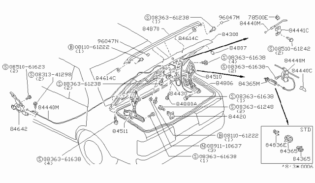1983 Nissan Sentra  Hinge Trunk RH Diagram for 8441009A10