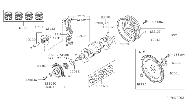 1984 Nissan Sentra  PULLY CRANKSHAFT Diagram for 1230311M07