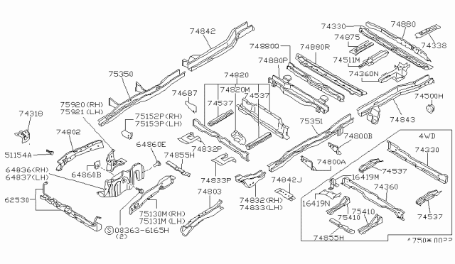 1986 Nissan Stanza Bracket Rod RH Diagram for 7512006R00