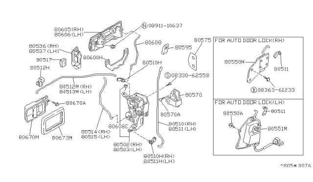 1991 Nissan Stanza  Front Door Outside Handle Assembly, Left Diagram for 8060751E10