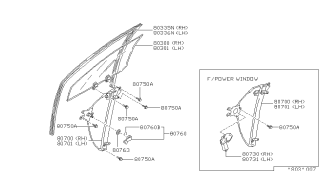1991 Nissan Stanza Regulator Door Window Rh Diagram for 8070054E02